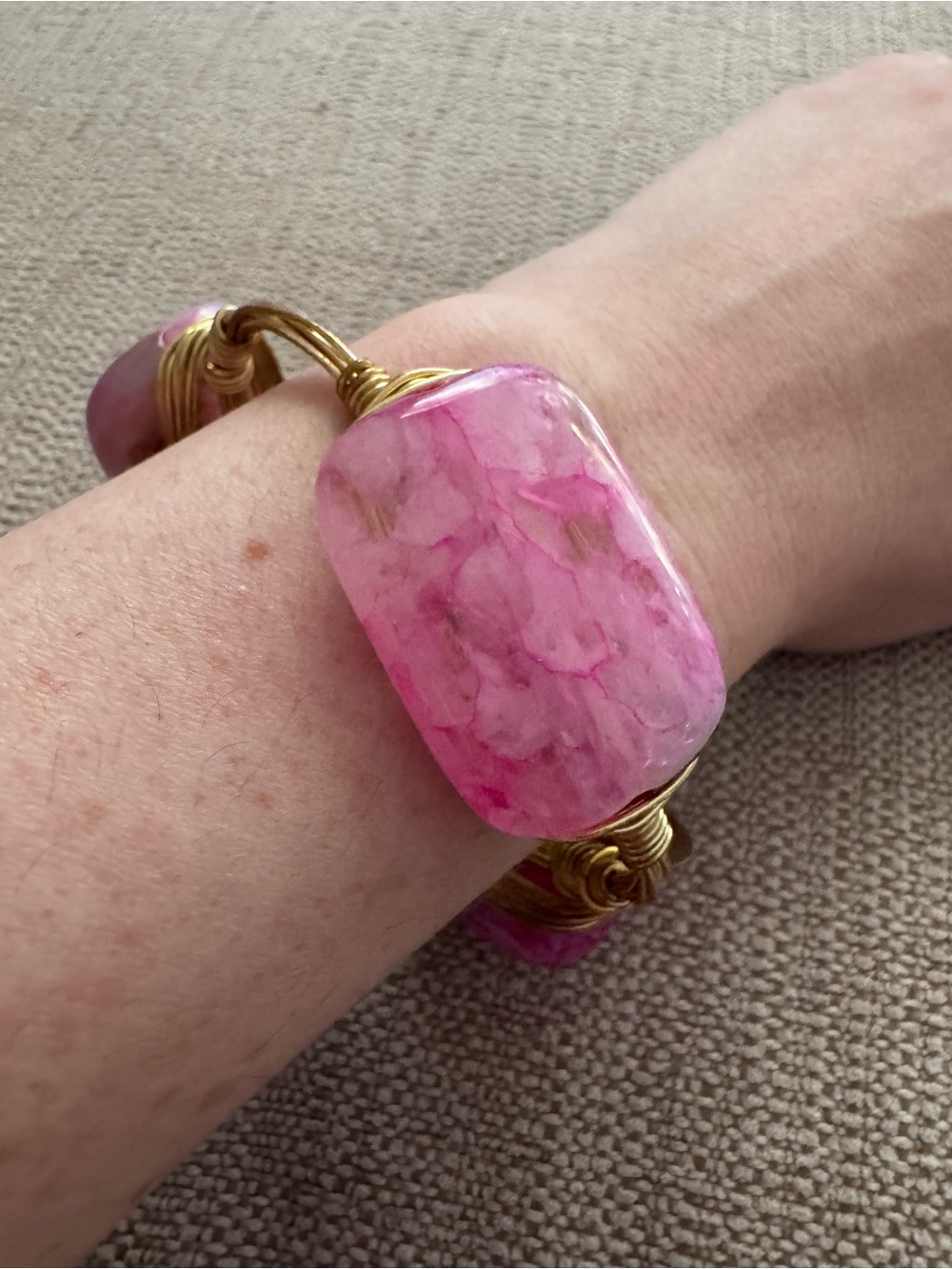 Gold-Tone Wire Pink Stone Bracelet